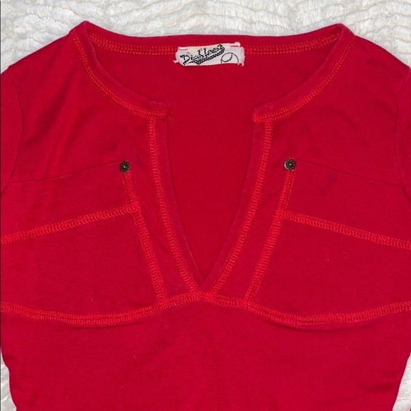 Red Deep V Long Sleeve Tee - Picture 2 of 6